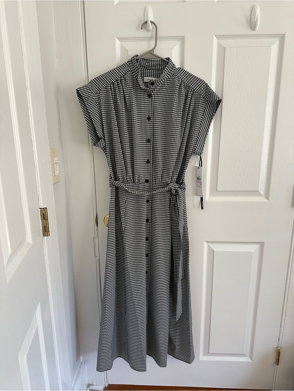 NWT Calvin Klein Checked Belted Midi Dress